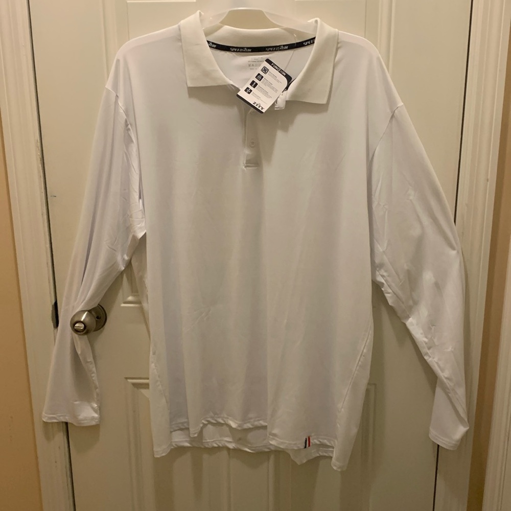 Zity white Speed run long slee man polo shirt Sz 3XL